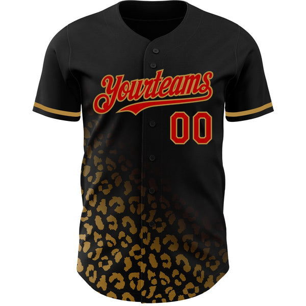 Custom Black Red-Old Gold 3D Pattern Design Leopard Print Fade Fashion Authentic Baseball Jersey alternate