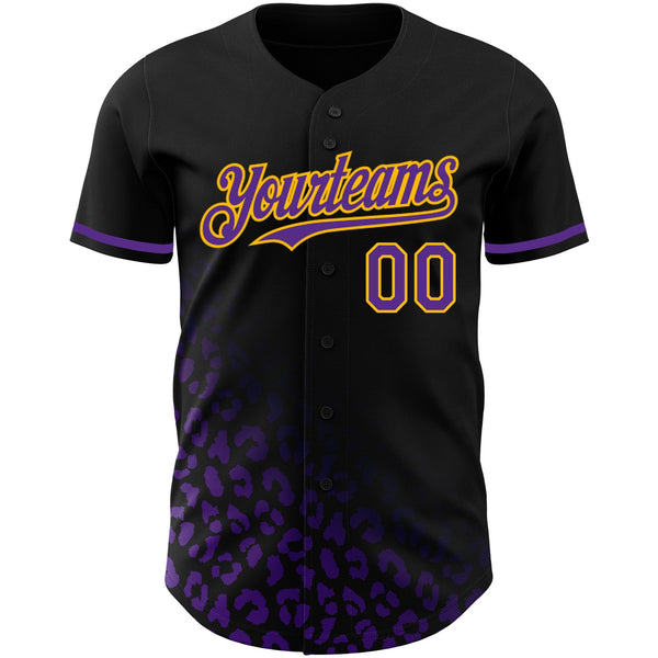 Custom Black Purple-Gold 3D Pattern Design Leopard Print Fade Fashion Authentic Baseball Jersey alternate