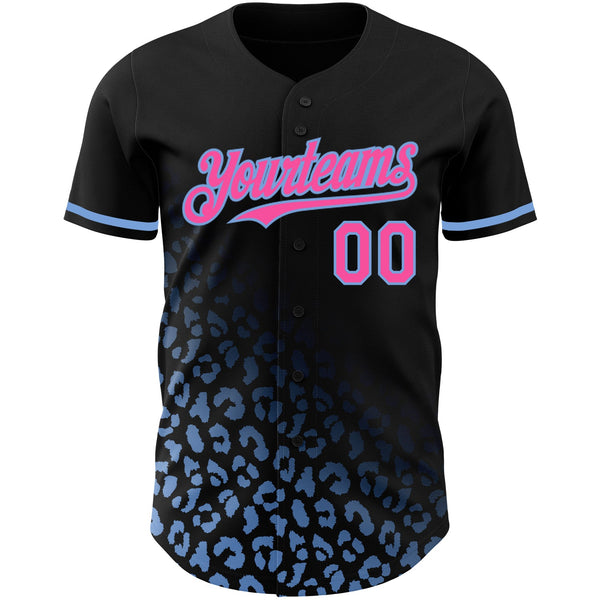 Custom Black Pink-Light Blue 3D Pattern Design Leopard Print Fade Fashion Authentic Baseball Jersey alternate