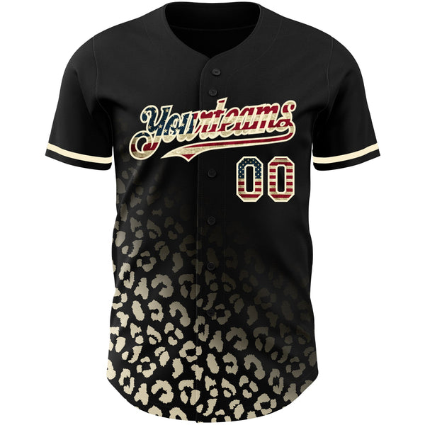 Custom Black Vintage USA Flag-Cream 3D Pattern Design Leopard Print Fade Fashion Authentic Baseball Jersey alternate