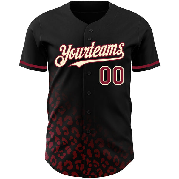 Custom Black Crimson-Cream 3D Pattern Design Leopard Print Fade Fashion Authentic Baseball Jersey alternate