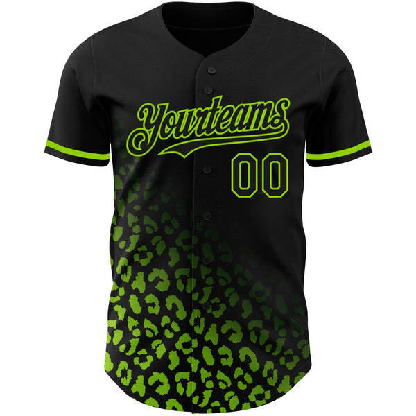 Custom Black Neon Green 3D Pattern Design Leopard Print Fade Fashion Authentic Baseball Jersey alternate