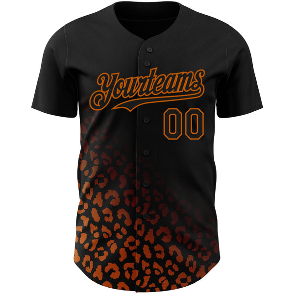 Custom Black Texas Orange 3D Pattern Design Leopard Print Fade Fashion Authentic Baseball Jersey alternate
