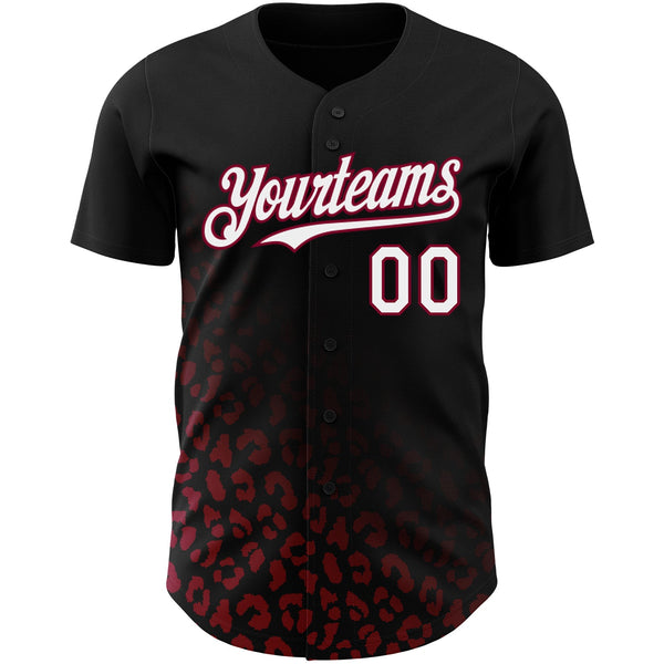 Custom Black White-Maroon 3D Pattern Design Leopard Print Fade Fashion Authentic Baseball Jersey alternate