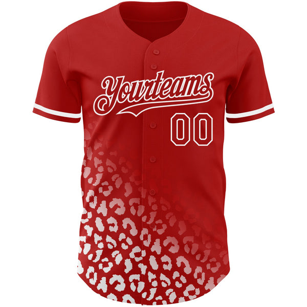 Custom Red White 3D Pattern Design Leopard Print Fade Fashion Authentic Baseball Jersey alternate
