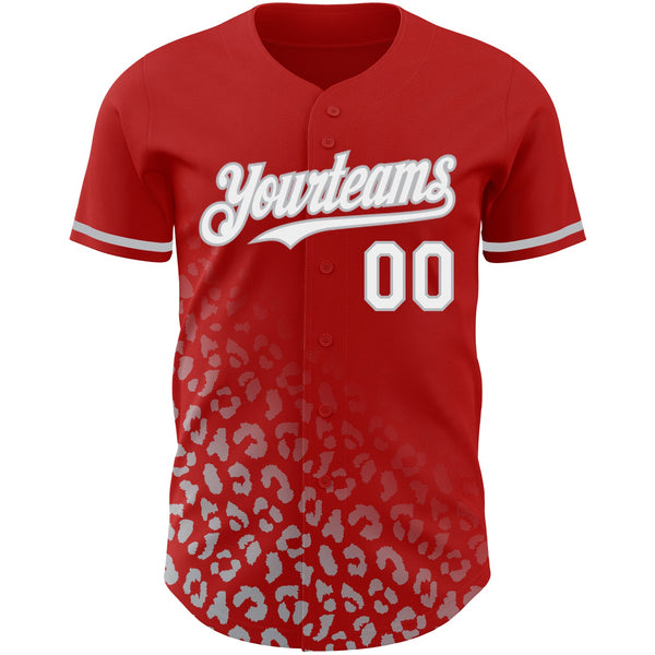 Custom Red White-Gray 3D Pattern Design Leopard Print Fade Fashion Authentic Baseball Jersey alternate