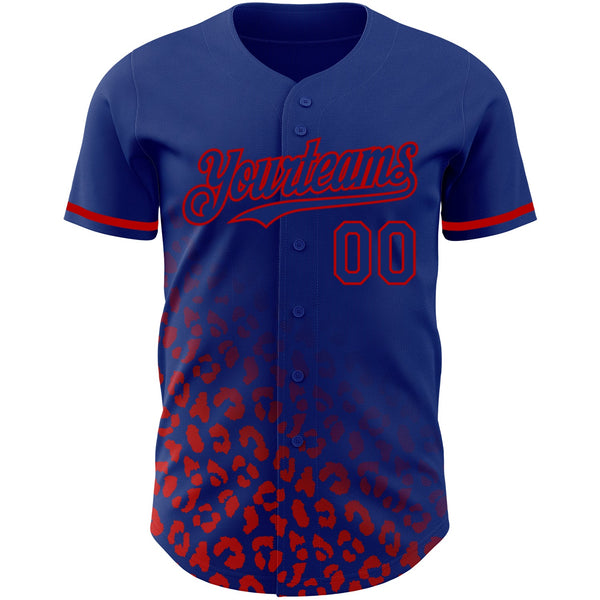 Custom Royal Red 3D Pattern Design Leopard Print Fade Fashion Authentic Baseball Jersey alternate