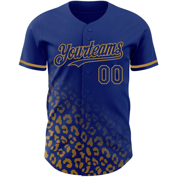 Custom Royal Old Gold 3D Pattern Design Leopard Print Fade Fashion Authentic Baseball Jersey alternate