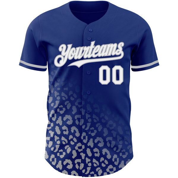 Custom Royal White-Gray 3D Pattern Design Leopard Print Fade Fashion Authentic Baseball Jersey alternate