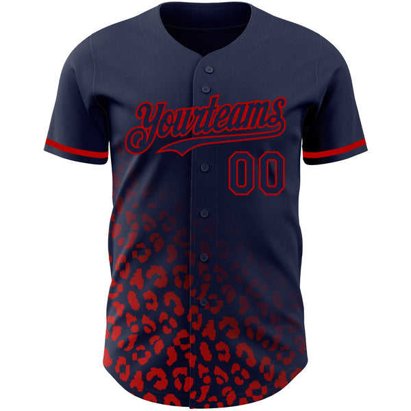 Custom Navy Red 3D Pattern Design Leopard Print Fade Fashion Authentic Baseball Jersey alternate