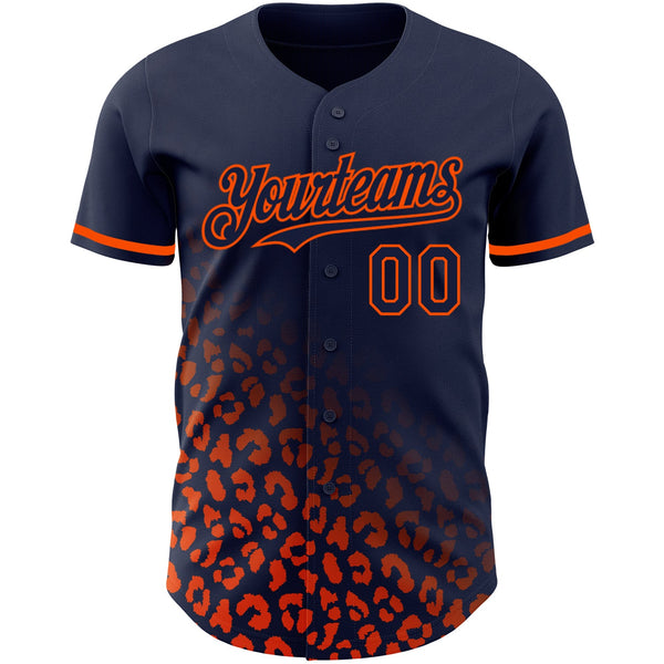 Custom Navy Orange 3D Pattern Design Leopard Print Fade Fashion Authentic Baseball Jersey alternate