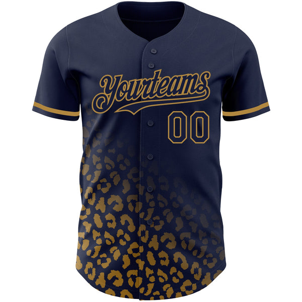 Custom Navy Old Gold 3D Pattern Design Leopard Print Fade Fashion Authentic Baseball Jersey alternate