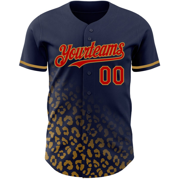 Custom Navy Red-Old Gold 3D Pattern Design Leopard Print Fade Fashion Authentic Baseball Jersey alternate