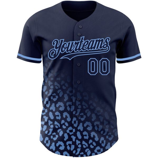 Custom Navy Light Blue 3D Pattern Design Leopard Print Fade Fashion Authentic Baseball Jersey alternate