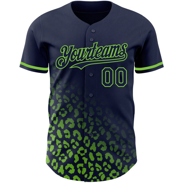 Custom Navy Neon Green 3D Pattern Design Leopard Print Fade Fashion Authentic Baseball Jersey alternate