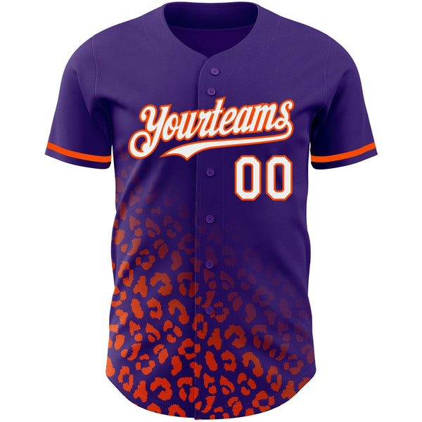 Custom Purple White-Orange 3D Pattern Design Leopard Print Fade Fashion Authentic Baseball Jersey alternate