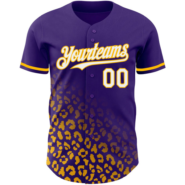 Custom Purple White-Gold 3D Pattern Design Leopard Print Fade Fashion Authentic Baseball Jersey alternate
