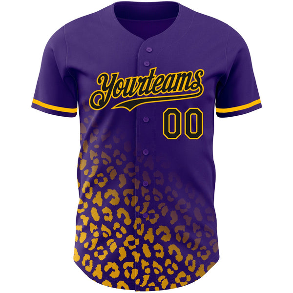 Custom Purple Black-Gold 3D Pattern Design Leopard Print Fade Fashion Authentic Baseball Jersey alternate