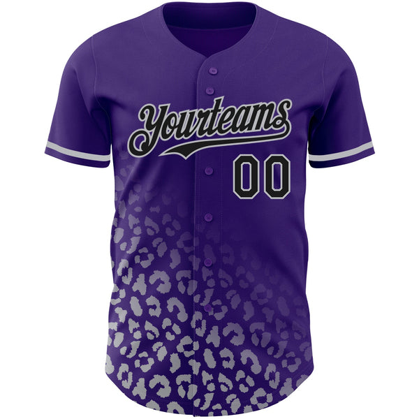 Custom Purple Black-Gray 3D Pattern Design Leopard Print Fade Fashion Authentic Baseball Jersey alternate