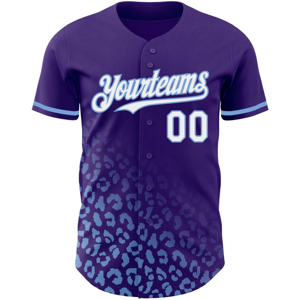 Custom Purple White-Light Blue 3D Pattern Design Leopard Print Fade Fashion Authentic Baseball Jersey alternate