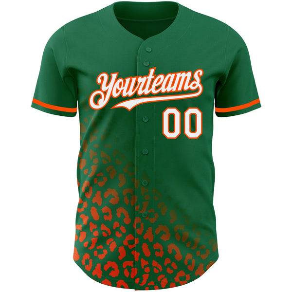 Custom Kelly Green White-Orange 3D Pattern Design Leopard Print Fade Fashion Authentic Baseball Jersey alternate