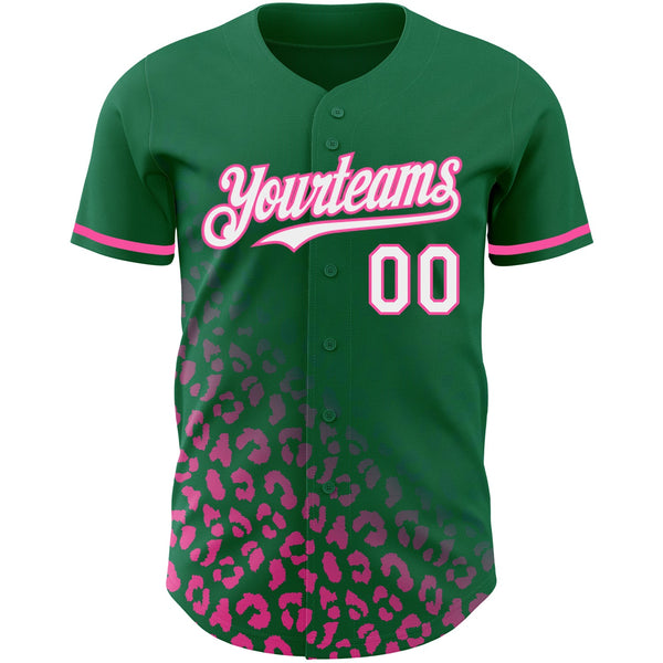 Custom Kelly Green White-Pink 3D Pattern Design Leopard Print Fade Fashion Authentic Baseball Jersey alternate