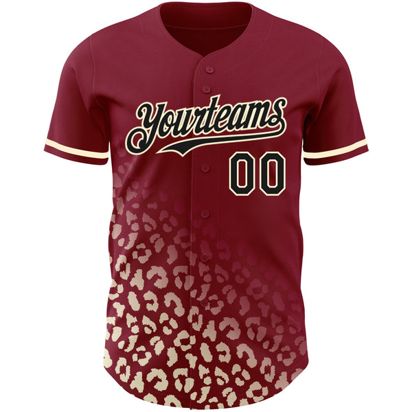 Custom Crimson Black-Cream 3D Pattern Design Leopard Print Fade Fashion Authentic Baseball Jersey alternate