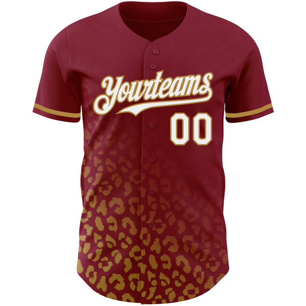 Custom Crimson White-Old Gold 3D Pattern Design Leopard Print Fade Fashion Authentic Baseball Jersey alternate