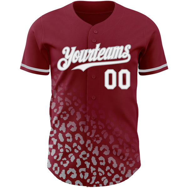 Custom Crimson White-Gray 3D Pattern Design Leopard Print Fade Fashion Authentic Baseball Jersey alternate