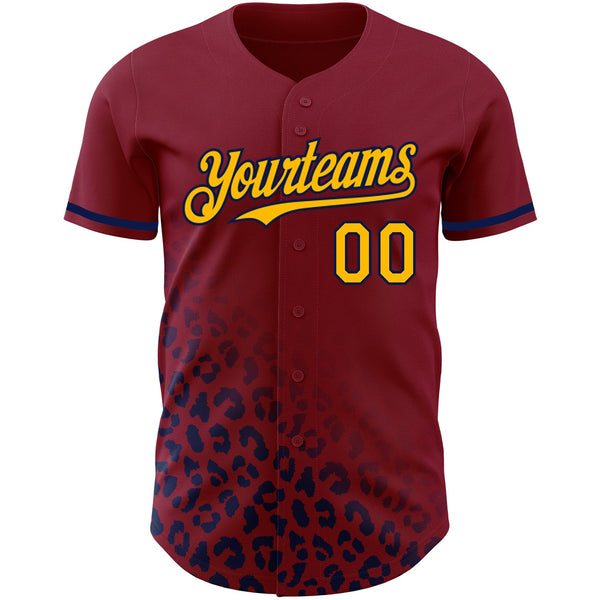 Custom Crimson Gold-Navy 3D Pattern Design Leopard Print Fade Fashion Authentic Baseball Jersey alternate