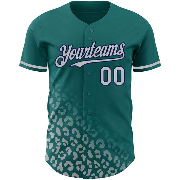 Custom Teal Gray-Navy 3D Pattern Design Leopard Print Fade Fashion Authentic Baseball Jersey alternate