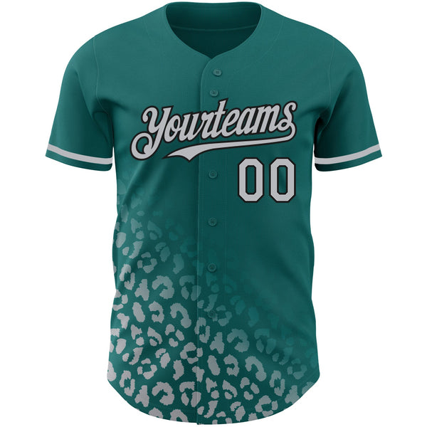 Custom Teal Gray-Black 3D Pattern Design Leopard Print Fade Fashion Authentic Baseball Jersey alternate