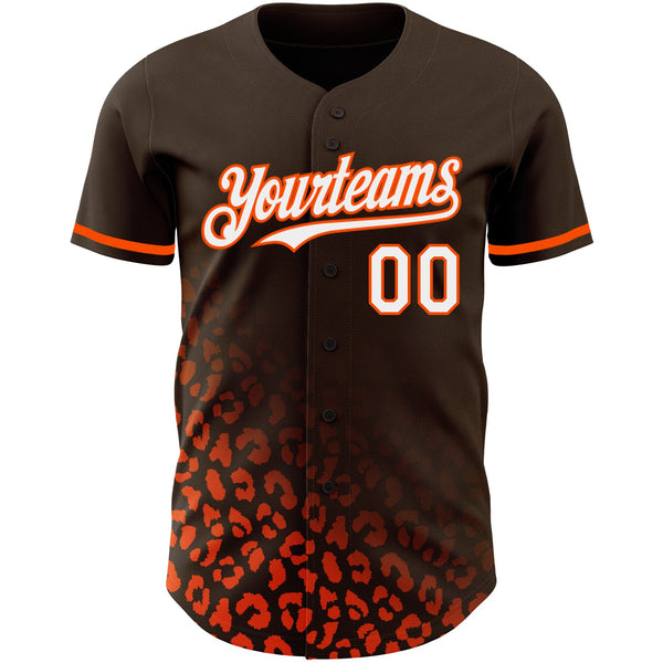 Custom Brown White-Orange 3D Pattern Design Leopard Print Fade Fashion Authentic Baseball Jersey alternate