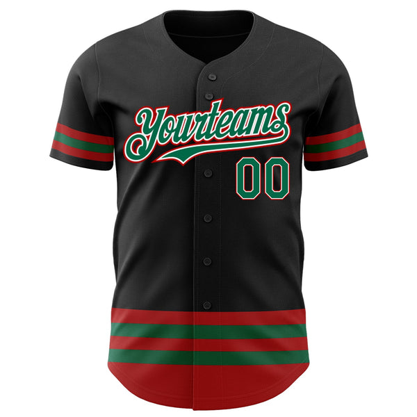 Custom Black Kelly Green-Red Line Authentic Baseball Jersey alternate