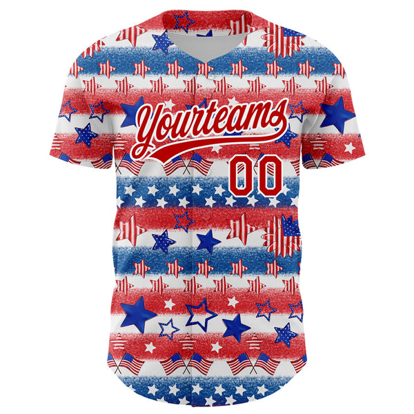 Custom White Red-Royal 3D American Flag Patriotic Authentic Baseball Jersey alternate