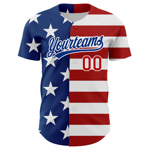 Custom White Red-Royal 3D American Flag Patriotic Authentic Baseball Jersey alternate