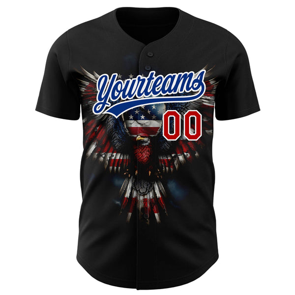 Custom Black Red-Royal 3D American Flag Eagle Patriotic Authentic Baseball Jersey alternate