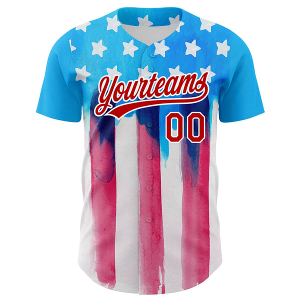 Custom Electric Blue Red-White 3D American Flag Patriotic Authentic Baseball Jersey alternate