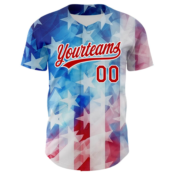 Custom White Red-Royal 3D American Flag Patriotic Authentic Baseball Jersey alternate