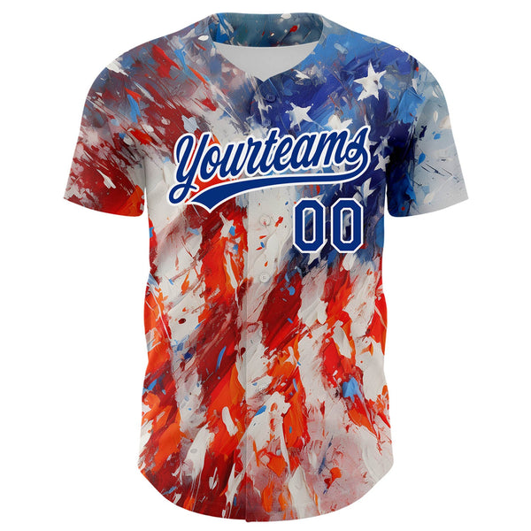Custom Red Royal-White 3D American Flag Patriotic Authentic Baseball Jersey alternate
