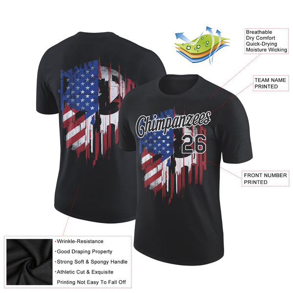 Custom Black White 3D American Flag Patriotic Performance T-Shirt alternate