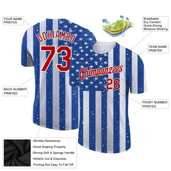 Custom Royal Red-White 3D American Flag Patriotic Performance T-Shirt alternate