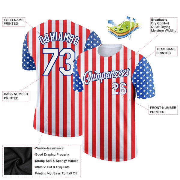 Custom Red White-Royal 3D American Flag Patriotic Performance T-Shirt alternate