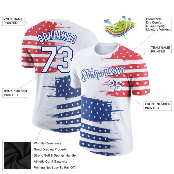 Custom White Royal-Red 3D American Flag Patriotic Performance T-Shirt alternate