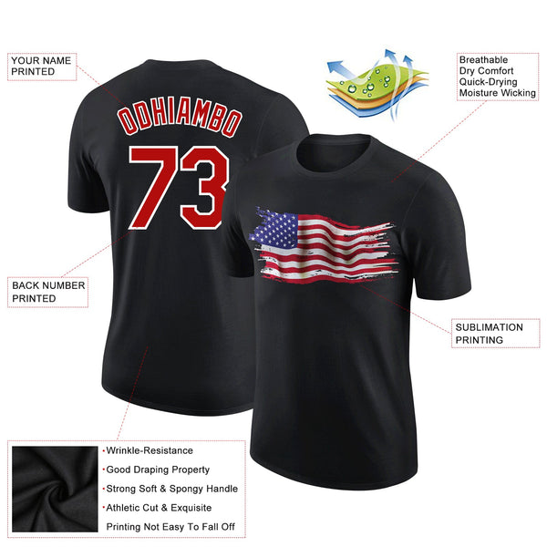 Custom Black Red-White 3D American Flag Patriotic Performance T-Shirt alternate