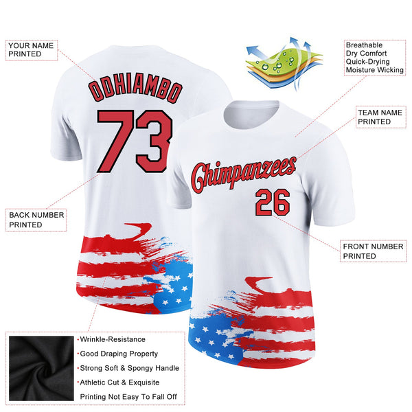 Custom White Red-Black 3D American Flag Patriotic Performance T-Shirt alternate