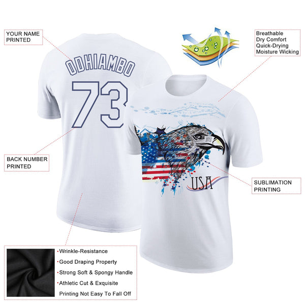 Custom White Navy 3D American Flag Eagle Patriotic Performance T-Shirt alternate