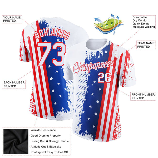 Custom White Red-Royal 3D American Flag Patriotic Performance T-Shirt alternate