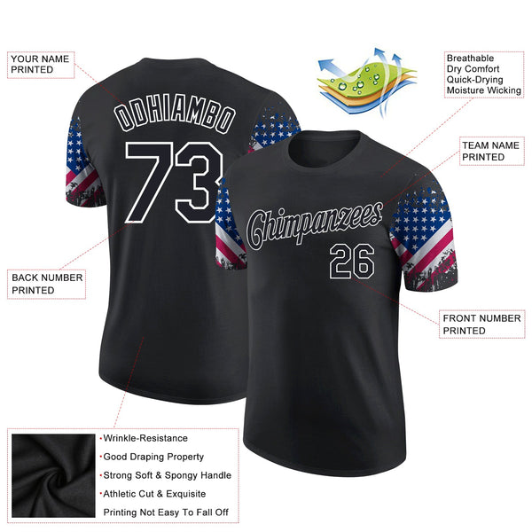 Custom Black White 3D American Flag Patriotic Performance T-Shirt alternate