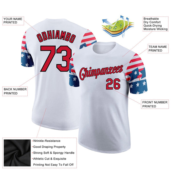 Custom White Red-Black 3D American Flag Patriotic Performance T-Shirt alternate